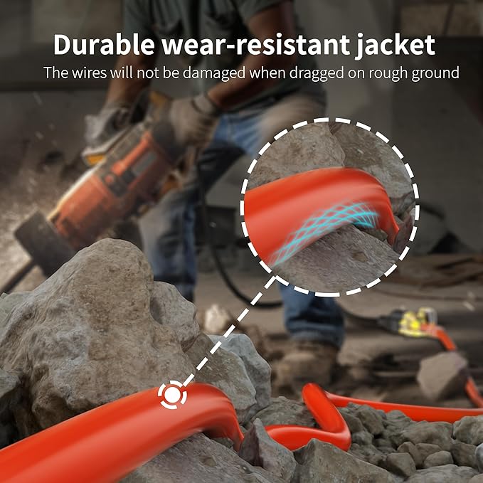 HUANCHAIN 12/3 Gauge Heavy Duty Outdoor Extension Cord 10 ft Waterproof with Lighted end, Flexible Cold-Resistant 3 Prong Electric Cord Outside, 15Amp 1875W 12AWG SJTW, Orange, ETL