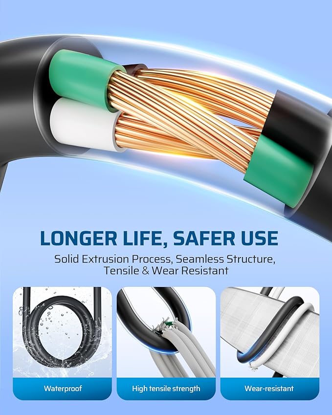 DEWENWILS 25Ft Outdoor Extension Cord Multiple Outlets, Evenly Spaced 3 Outlets Plugs with Safety Cover, 16/3 SJTW Weatherproof Wire for Outdoor String Lights and Holiday Decorations, ETL Liste