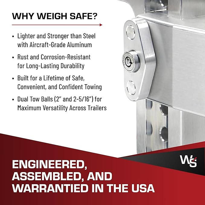 Weigh Safe Adjustable Trailer Hitch Ball Mount - 6" Adjustable Drop Hitch for 3" Receiver - Premium Heavy Duty Aluminum Trailer Tow Hitch w/ Stainless Steel Tow Balls (2" & 2 5/16") - 21,000 lbs GTW