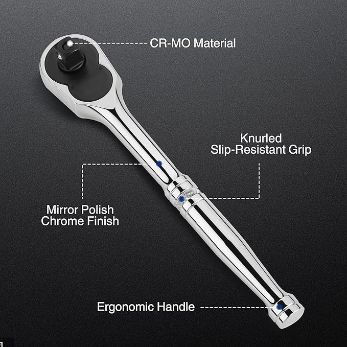 WORKPRO 3-Piece Ratchet Set, Quick Release Reversible, 72-Tooth, 1/4", 3/8", 1/2" Drive Ratchet Wrench, 5 Degree Swing, Chrome Alloy Made, Full Polished, EVA Storage