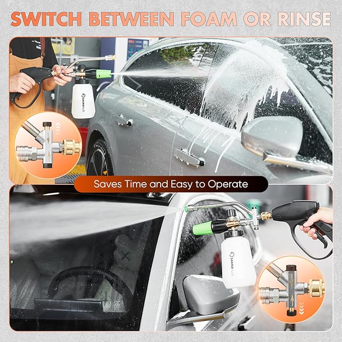 Foam Cannon Dual Connector Accessory,Pressure Washer Gun with Foam Cannon,1/4 Inch Quick Connector with 5 Power Washer Sprayer Nozzles,for Car Washing and Cleaning