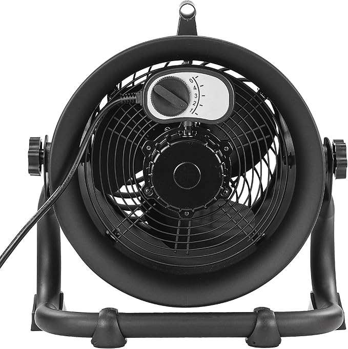 Caterpillar® fan (HVD-9AC) 9”-Blade High-Velocity Drum Fan (Black, 2-in-1): 940 CFM, 4-Speed, 360° Pivoting Head, Dual Ball Bearing Motor with Die-Cast Cover