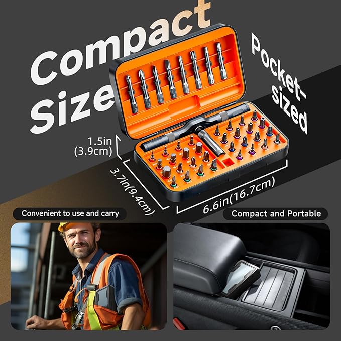 42 in 1 Magnetic Screwdriver Set, DIY Ratchet Screwdriver Set, Multi Bit Screw Drive with Storage Case, Portable Compact Repair Tool Kit for Gifts, Furniture, Computer, Bicycle - Orange