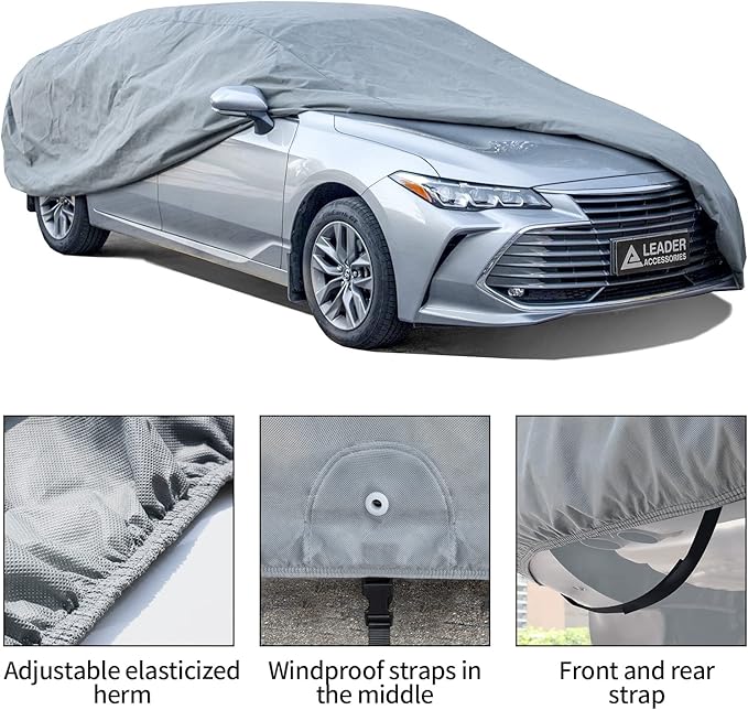Leader Accessories Car Covers for Automobiles All-Weather Limited Waterproof, Breathable Full-Exterior Covers for Indoor and Outdoor Use, Fits Sedans 196"-205"