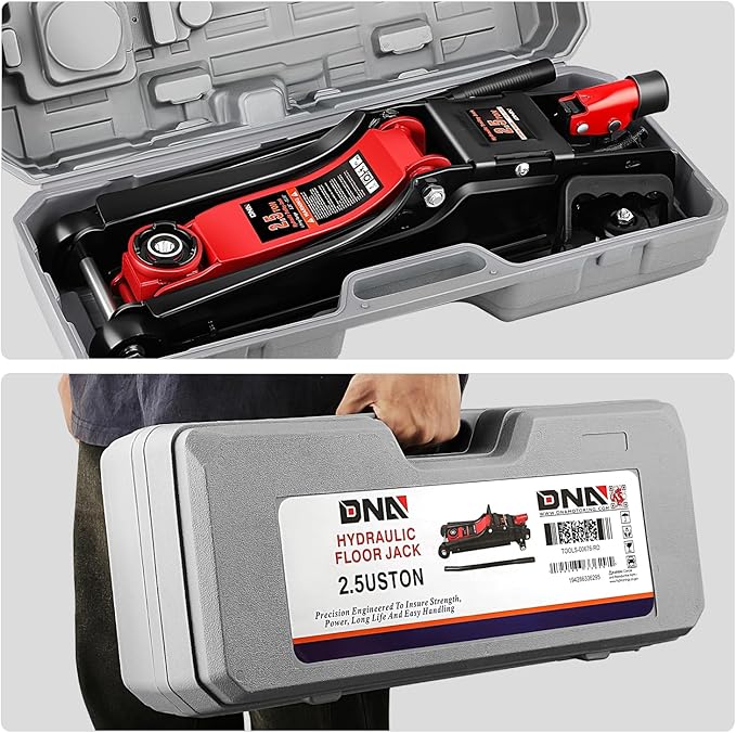 DNA Motoring Low Profile Hydraulic Trolley Service/Floor Jack, 2.5 Ton (5500 lbs) Capacity, Lifting Range 3.35"-15.16",Red, TOOLS-00676-RD