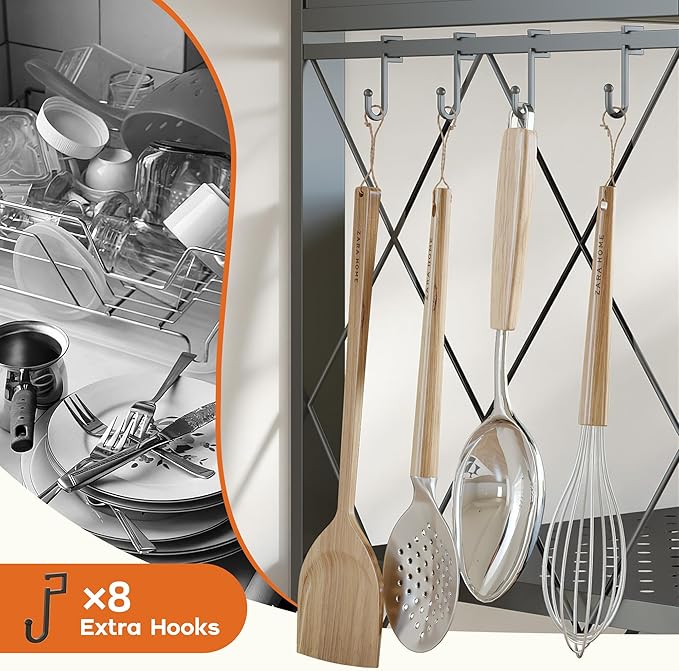 Fenbeli Foldable Storage Shelf 5 Tier, No Assembly Collapsible Shelves with Wheels & Hooks, Heavy Duty Metal Shelving Unit, Rolling Storage Rack Organizer for Kitchen Pantry Garage Small Spaces