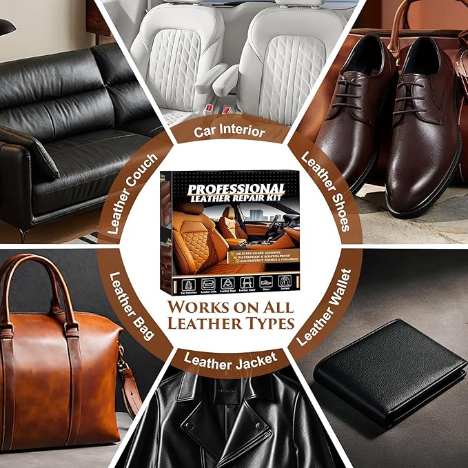 Leather Repair Kit for Furniture, Car Seats, Sofa, Jacket, and Purse, Vinyl Repair Kit with Super Easy Instructions to Match Any Color, Restore Any Glossy Leather Surface