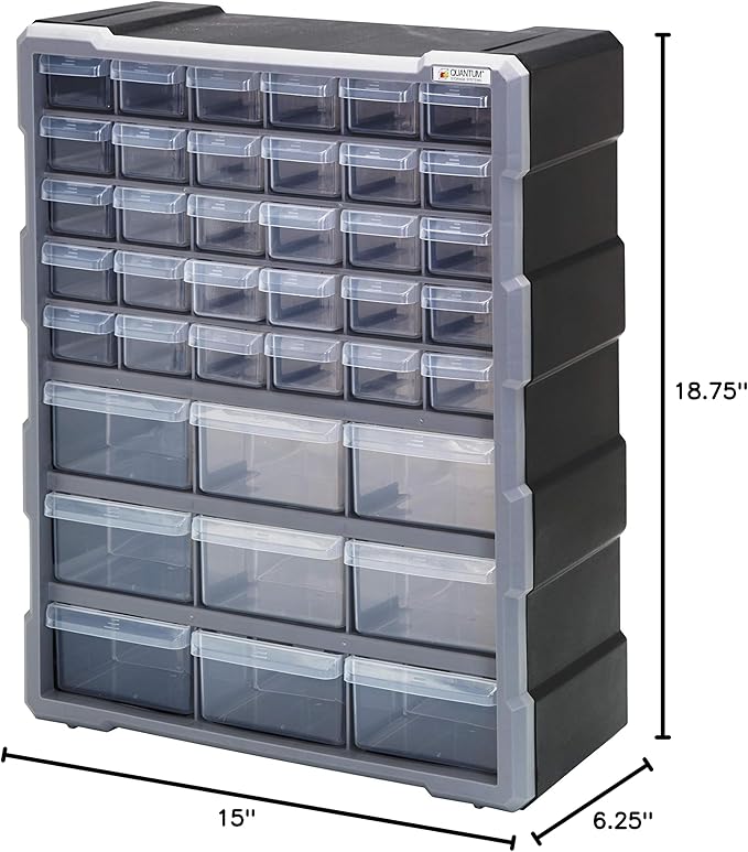 Quantum Storage Systems PDC-39BK 39 Drawers Cabinet Part Organizer 19" H x 15" W x 7" D
