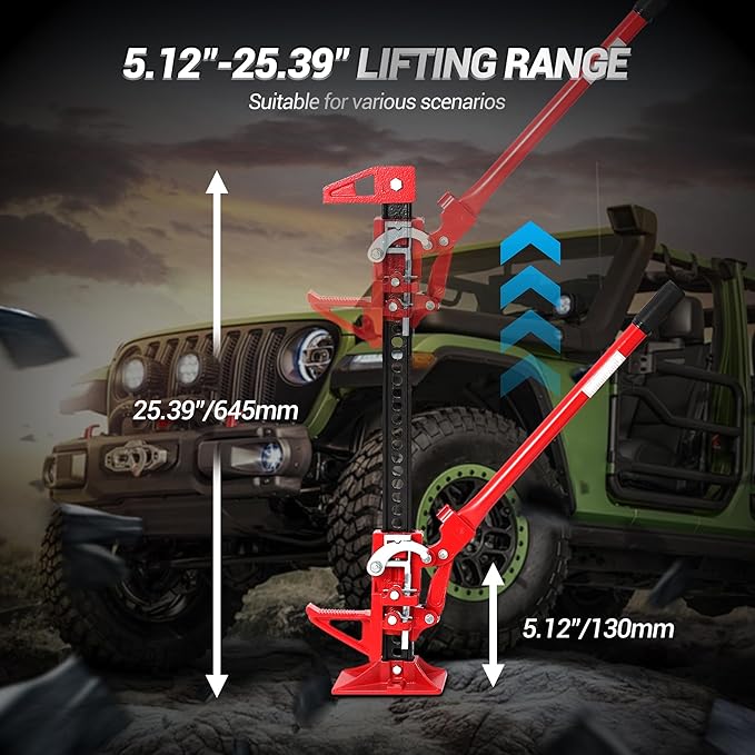 GarveeTech 33" Farm Jack, 3 Ton Capacity Ratcheting Off Road, Utility Heavy-Duty F-arm J-ack for Tractor, Truck, SUV, Lift Height 5.12-25.39 inches