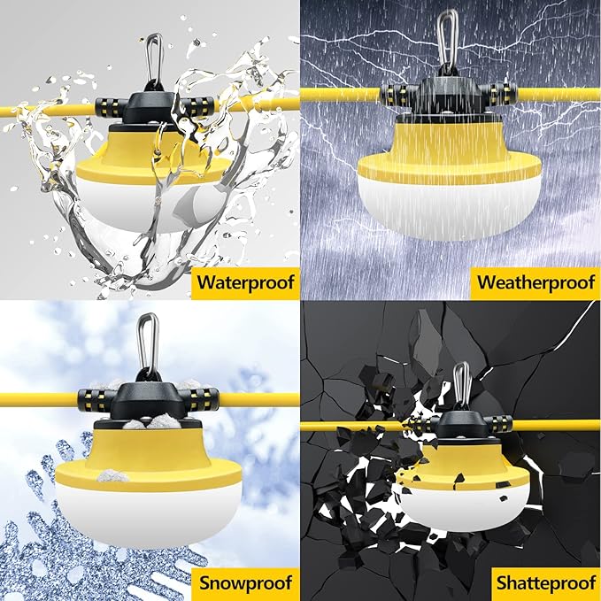 New Upgrade 50FT Construction String Lights LED Industrial Grade Best for Construction Sites,Renovation, Walkways,Patio,Mine cave,Outdoor Lighting Solutions Use,Free for Climbing Hook 2Prong