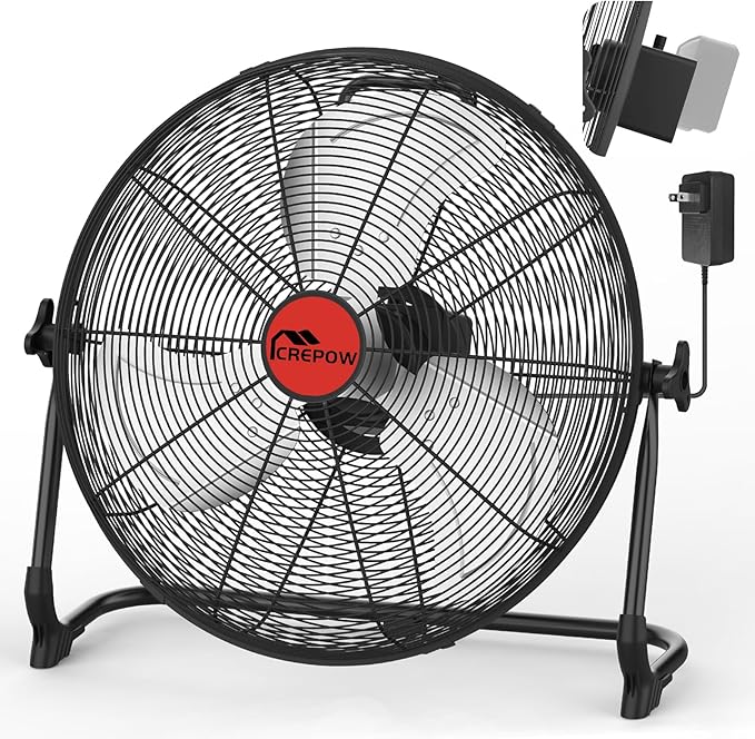 16" Battery Operated Floor Fan Compatible with Milwaukee 18V Battery, Portable Cordless Fan with AC Adapter, USB and Type-C Output, Variable Speed Fans for Jobsite Garage Camping(No Battery)