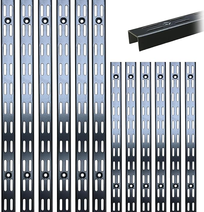 12‑Pack Dual‑Track Wall Shelf Rails – 47.5 in / 120 cm Heavy‑Duty Upright Standards for Adjustable Shelving in Pantries, Closets, Garages (Black)