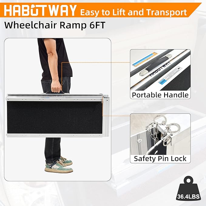 HABUTWAY 6ft Wheelchair Ramp, Portable Wheelchair Ramps for Home Steps, Double Non-Skid Ramps Hold Up to 800Lbs, Threshold Ramp for Home,Stairs, Curbs,Steps,Doorway