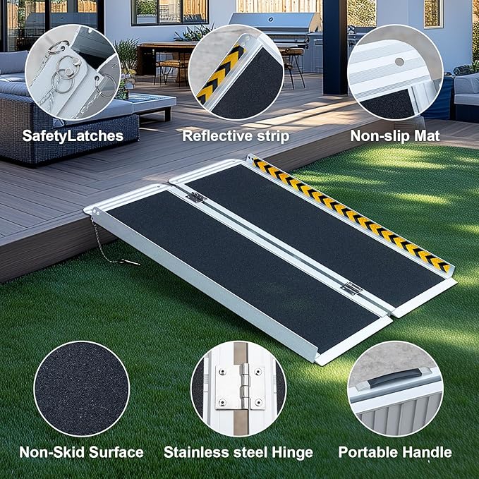 Portable Wheelchair Ramp 4FT, No-Slip Aluminum Folding Handicap Ramp, 800lbs Weight Capacity Wheel Chair Ramp, Suitable for Home Steps, Stairs