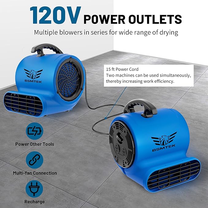 Air Mover Blower Fan, Industrial 1/2HP 2500CFM Monster Floor Blower Carpet Dryers - 3 Speeds, 4 Adjustable Angles, 15FT Long Cord, Stackable - 2026 Upgraded