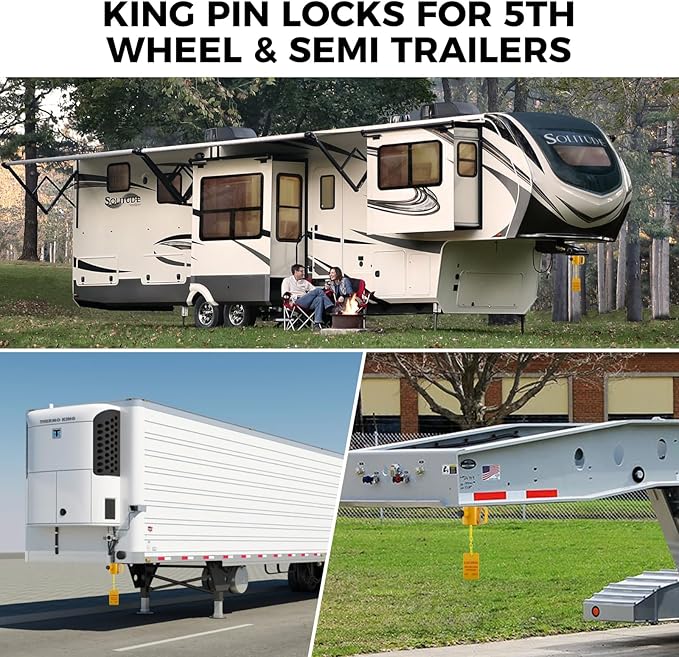 BOYISEN 5th Wheel King Pin Lock Keyed Alike, Solid Steel Anti Theft for RVs, Container Trailers and Campers with Handles Warning Tag (Keyed Alike Yellow)