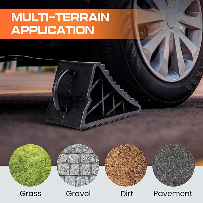 Taifa 4PCS Wheel Chocks for Travel Trailers, RV Wheel Stoppers Tire Chock with Portable Handle for Camper Cars Trucks etc., Black
