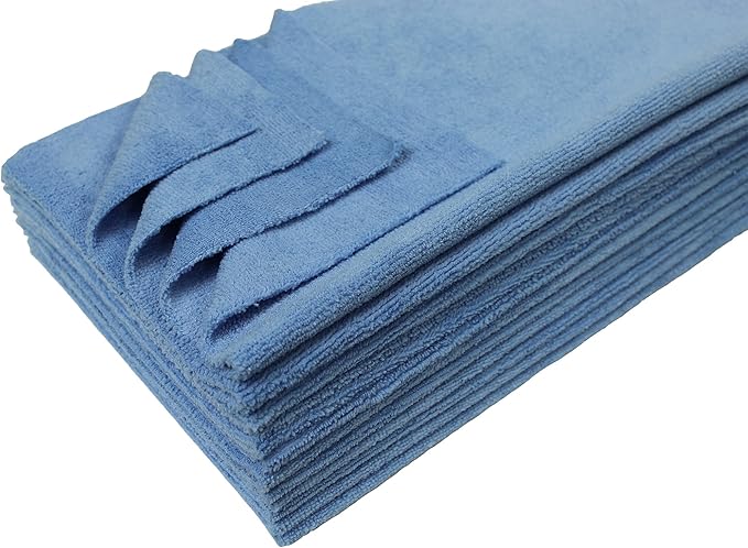 Detailer's Preference Premium Edgeless Microfiber Towels, 350 GSM, Ultra Soft, Lint-Free, Streak-Free, Scratch-Free, Highly Absorbent, for Auto, Home, and Detailing,16x16, 12-Pack, Light Blue