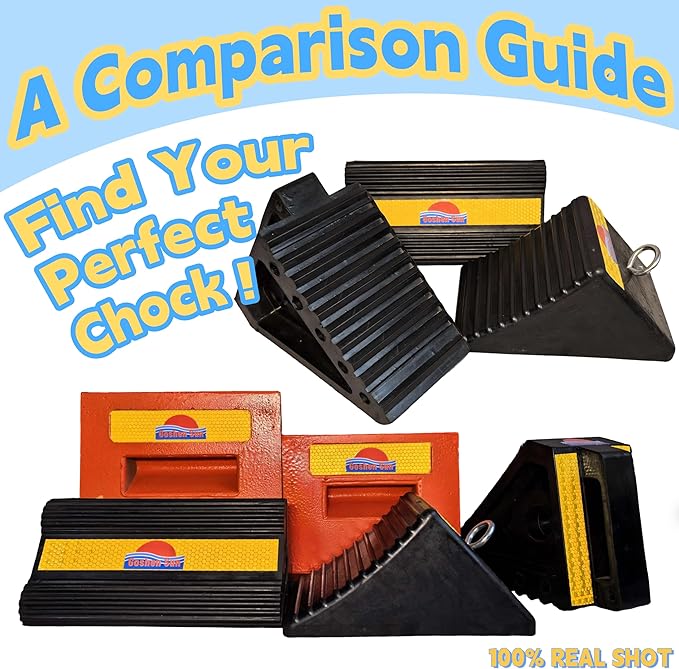 Goshen Sun- Heavy Duty Rubber Wheel Chocks with Reflective Strips - Set of 4 (7.8x5x4) /Wheel Wedge/Tire Stop Block/Curb Parking Stopper/Parking Aid,All-Weather, Non-Slip/Wear-Resistant,SUV