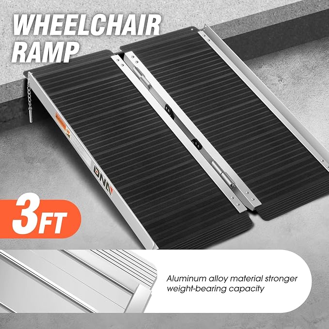 DNA Motoring 3FT Portable Non-Slip Wheelchair ramp, 600lbs Capacity Aluminium Versatile Loading Ramp, Non-Skid Ramps Telescopic Ramps for Home, Steps, Stairs, TOOLS-00613