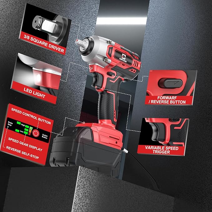 Cerycose Cordless Impact Wrench for Mil-wau-kee 18V Battery 250FT-LBS 3/8 inch Compact Impact Gun Brushless Electric Includes LED Work Light - 2400RPM Light-Duty Impact Driver Wrench - No Battery