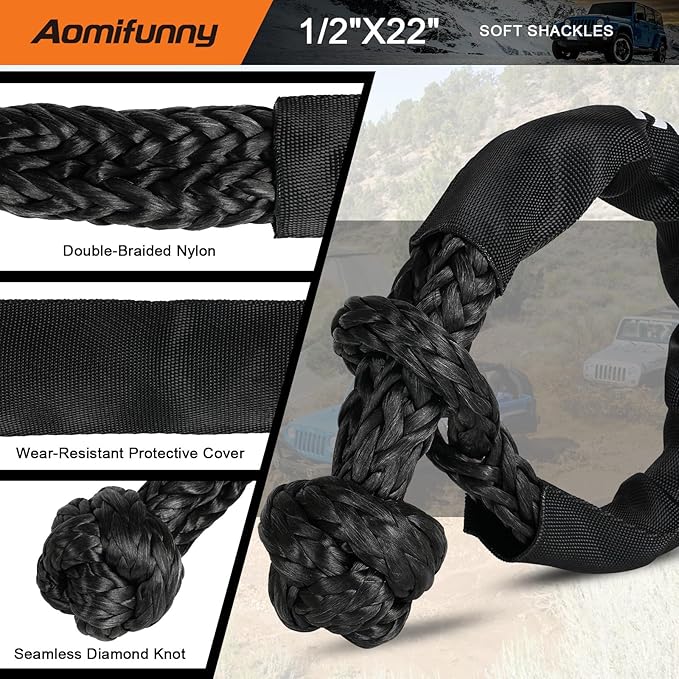 1" x30ft Kinetic Recovery Tow Rope Kit, 48,800 lbs Break Strength, 35% Elasticity, with 2 Soft Shackles, Heavy Duty Tow Strap for Offroad Jeep, SUV, Truck, ATV, UTV, Tractor & 4x4 Vehicles