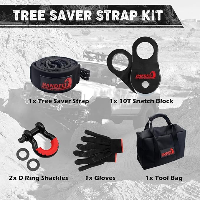 Offroad Recovery Kit, Tree Saver Tow Strap 3'' × 8ft Recovery Strap, 1pcs Hitch Receiver, 2pcs 3/4" D-Ring Shackles with Storage Bag for Truck Jeep SUV ATV