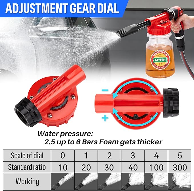 16 IN 1 Car Wash Foam Gun, Foam Cannon, Adjustable Hose Wash Sprayer with 2.5 to 6 Bars Foam Blaster, Suitable for Car Cleaning and Garden Use with 1/2” Quick Connector