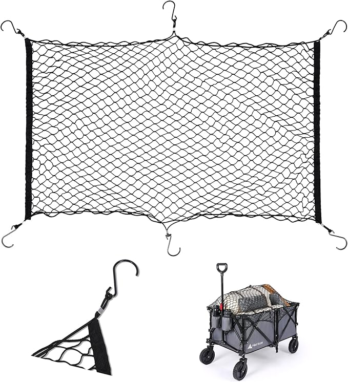 Hikenture Cargo Net for Folding Wagon - Anti-Falling Nylon Cover With 6 Hooks