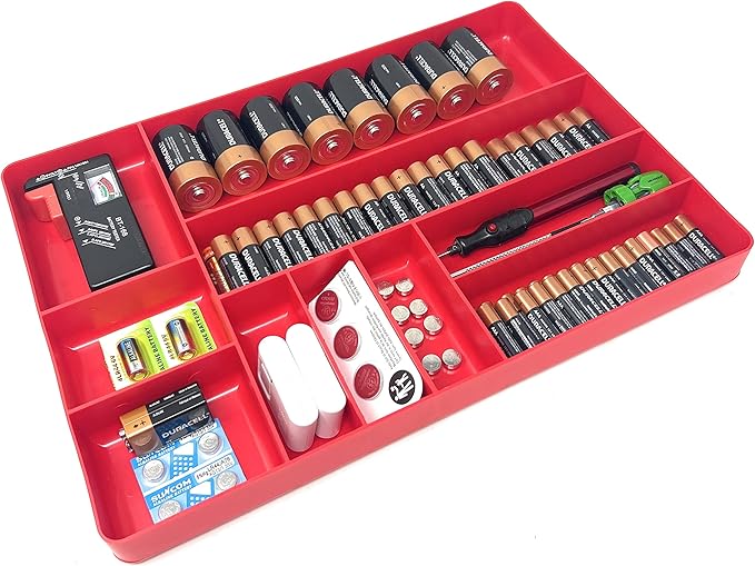 MLTOOLS Tool Drawer Organizer Tray - 10-Compartment Home & Garage Tool Tray - Stackable Workbench Toolbox Organization Holder for Small Parts, Batteries, Supplies - Made in The USA - OT10B Black