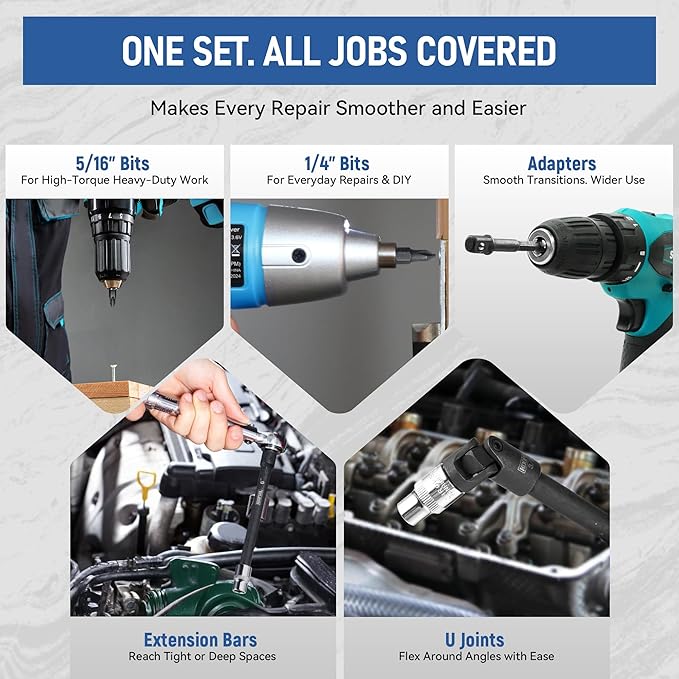 78-Piece Impact Socket Extension Set, 1/4", 3/8" & 1/2" Drive, Includes Socket Adapters, Ratchet Extension Bars, Swivel Joints, Couplers & 57 Impact Bits