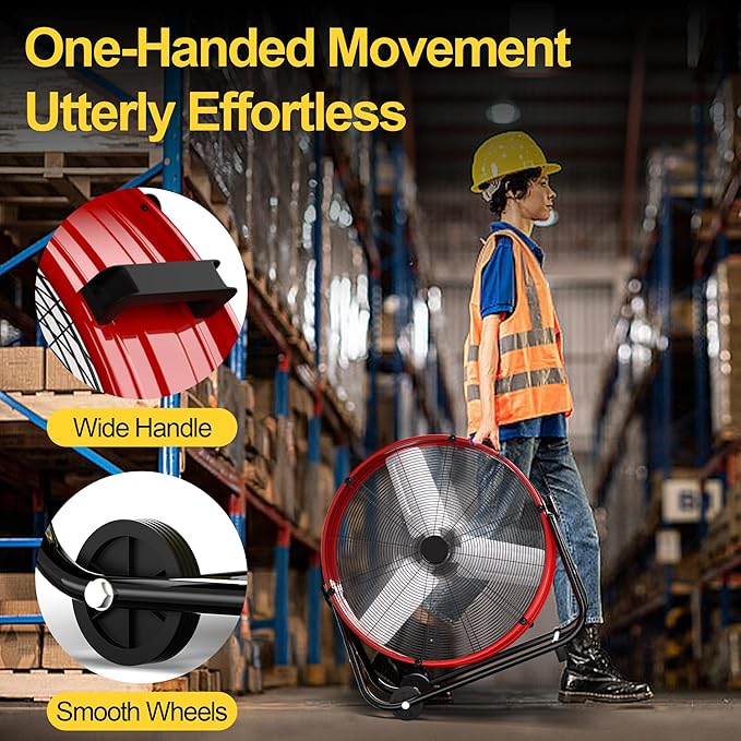 Uthfy 21800CFM Heavy Duty Industrial Drum Fan, 36 Inch High Velocity Floor Fan with 360° Tilt,2 Casters,Handle,3 Speeds 600W Garage Fan for Shop,Patio,Yard,Commercial,Workshop,Factory