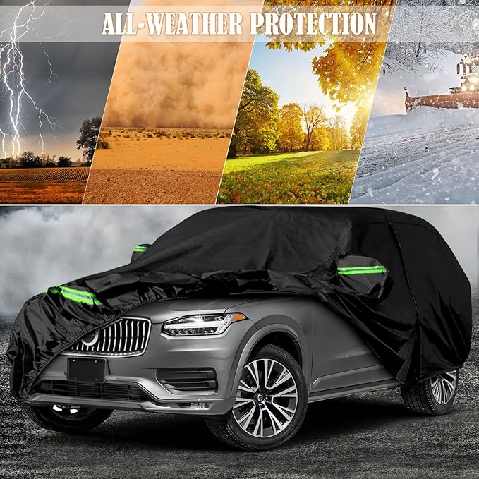 Waterproof Car Covers Replace for 2002-2025 Volvo XC90, 6 Layers All Weather Car Cover with Zipper Door & Windproof Bands for Snow Rain Dust Hail Protection