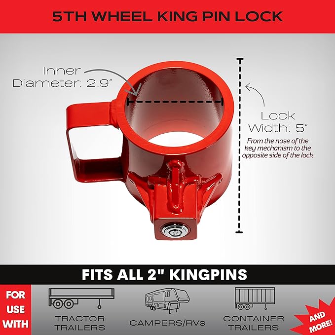 Equipment Lock 5th Wheel Trailer Kingpin Lock - Powder Coated Steel 5th Wheel Hitch Lock - Anti-Theft Tow Hitch Lock - Durable, Secure Fifth Wheel Lock for Theft Prevention and Trailer Security