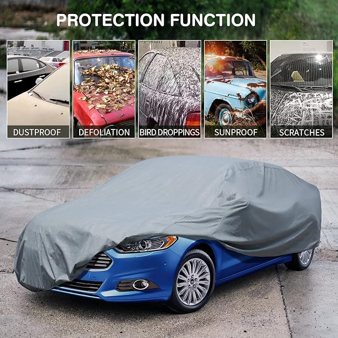 Leader Accessories Car Covers for Automobiles All-Weather Limited Waterproof, Breathable Full-Exterior Covers for Indoor and Outdoor Use, Fits Sedans 196"-205"