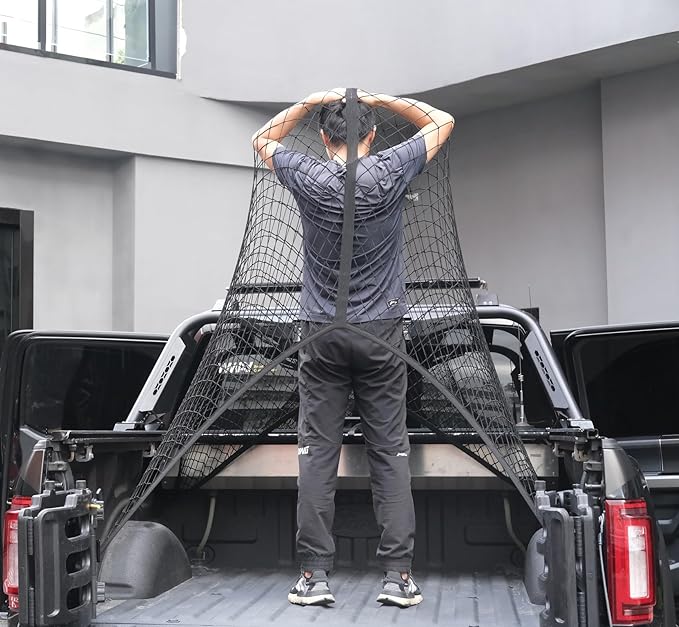 Highly Elastic Cargo Net, 4'x6' Stretches to 8'x12, Suitable for 6.5ft - 8.1ft Long Bed Trucks, Trailers (Lager Single Layer)