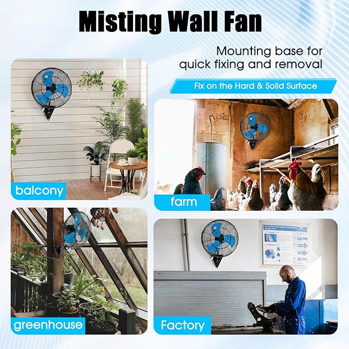 Bestronair 20" Wall Mount Fan with Misting, 7100CFM Wall Fan 3 speed, 120° Oscillation Industrial Wall-Mounted Fans High Velocity for Garage Workshop Patio Factory Greenhouse Commercial