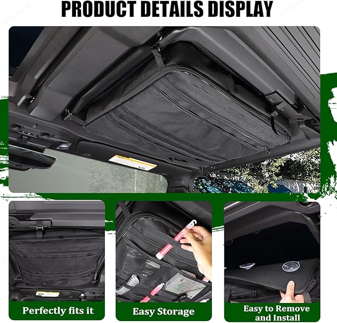 Roof Storage Bags Compatible with Hummer EV Accessories 2022-2026 SUV/SUT Overhead Storage Bag Organizer Cargo with Hardtop Suction Fixing Waterproof Can Foldable Sunshade