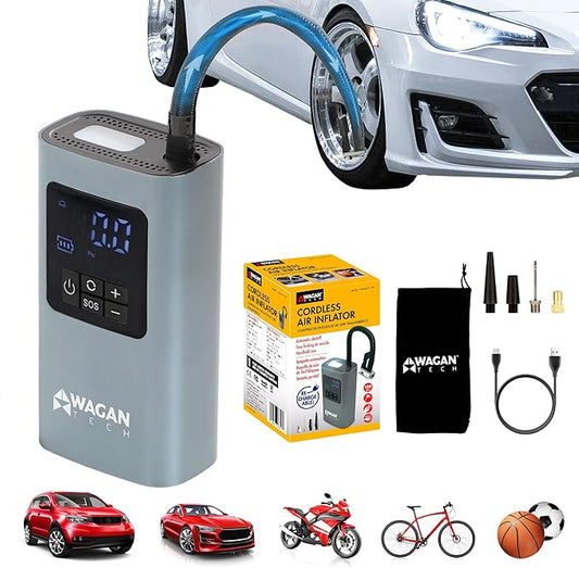 Wagan EL7317 Cordless Air Tire Inflator, 150PSI Portable Air Pump with Auto Shut-Off LED Light Handheld Air Compressor for Car, Bicycle, Motorcycle, Ball