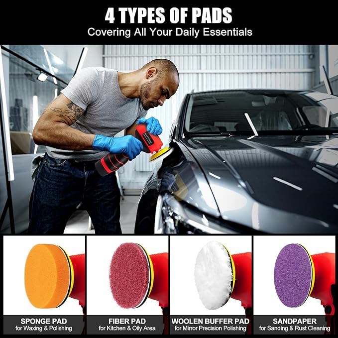 Cordless Sander, 3" Palm Sander with 2Pcs 16.8V 3.0Ah Batteries, 3500RPM Mini Polisher, 30 Accessories Sanders Tool for Sanding/Polishing/Waxing/Cleaning