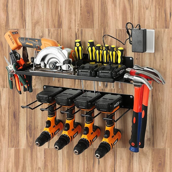 UU-Major Power Tool Organizer for Garage Organization,Drill Holder Wall Mount for Tool Stoarge, Tool Organizers and Garage Storage Shelves for Charging.Heavy Duty With 4 Holders