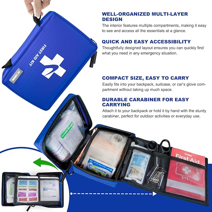 300 PCS First Aid Kit for Home, Car, Travel, Camping, Hiking, Truck, Office, Businesses, Sports & Outdoor, Premium Waterproof Compact Trauma Medical Kits for Any Emergencies