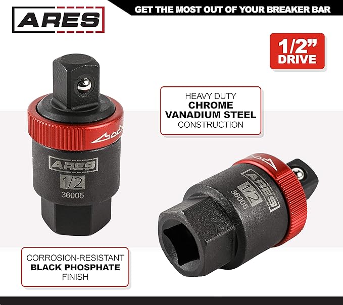 ARES 36005-1/2-Inch Drive Ratcheting Breaker Bar Adapter - Converts Breaker Bar or Sliding T-Handle into Ratchet - Reversible Ratcheting Mechanism with Anodized Switch Collar