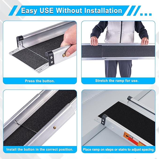VNN Adjustable Wheelchair Ramp, 4-7 FT Portable Wheelchair Ramp for Home Step, Door Threshold Wheelchair Ramps for Home, Non-Slip Aluminum Scooter Ramp for Car, Doorways, Curbs, Stairs