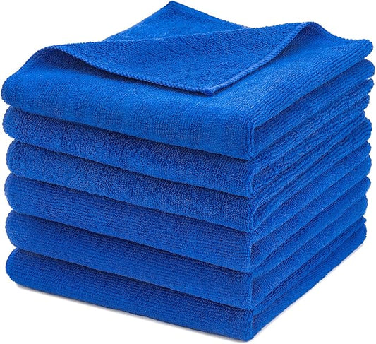 CARCAREZ Premium Microfiber Detailing Towels, 340 GSM Lint Free Car Buffing Waxing Polishing Drying Towels (6, Blue, 16x16 Inch)