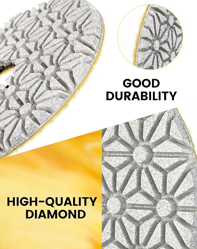 Wet/Dry 3 Step 4 Inch Diamond Polishing Pads,Step 1 Granite Polishing Pads for Granite Quartz Marble Concrete Terrazzo