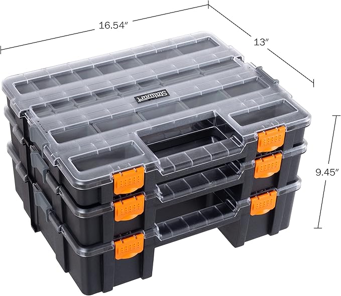 Tool Box Organizer - 3-in-1 Portable Parts Organizer with 52 Customizable Compartments to Store Hardware, Craft Supplies, or Beads by Stalwart (Gray)