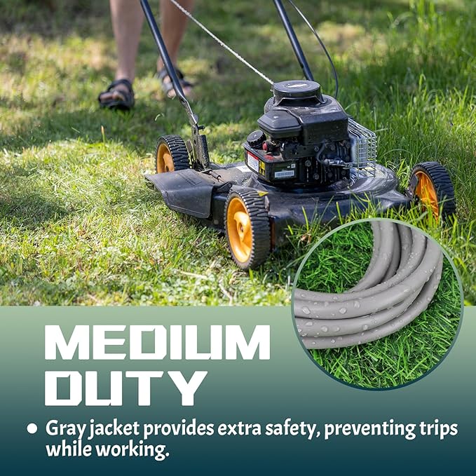 Indoor Outdoor Extension Cord 15 FT, 16/3 SJTW Weatherproof Grey Electrical Cords, 13 AMP Heavy Duty 3 Prong Power Cable Great for Garden, Landscaping & Holiday Decorations