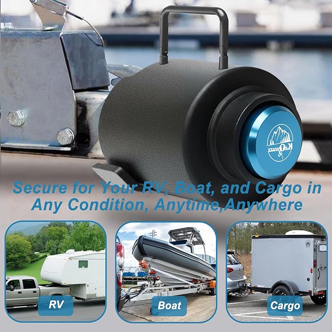 Trailer Lock, Heavy Duty Trailer Ball Lock Fits 2 5/16-Inch Couplers, Anti-Theft, Anti-Smashing, Secures Safety Chains, Solid Steel Towing Hitch Accessories for RV, Cargo, Boat (with Handle)