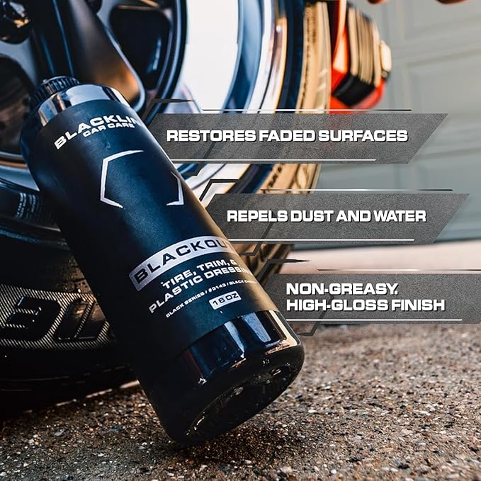 Blackline Car Care - Blackout Trim & Tire Dressing - Best Tire Shine No Sling Formula - Water Based Protection for Car Tires & Trim - Safe for Cars, Trucks, SUVs & More - 16 fl oz